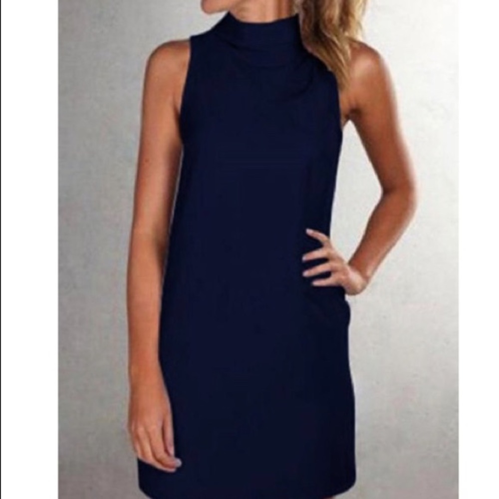 Depway Casual Turtleneck Mini Dress in navy blue